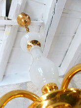 Load image into Gallery viewer, Vintage Chandelier White Opaline Cup 1960 MURANO RARE 5 lights Gilded metal
