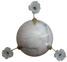 Load image into Gallery viewer, 1920 Gorgeous Antique French Alabaster Pendant Chandelier Ceiling Bronze Profile
