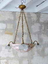 Load image into Gallery viewer, 1920 Gorgeous Antique French Alabaster Pendant Chandelier Ceiling Bronze Profile
