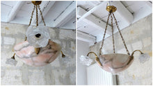 Load image into Gallery viewer, 1920 Gorgeous Antique French Alabaster Pendant Chandelier Ceiling Bronze Profile
