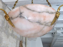 Load image into Gallery viewer, 1920 Gorgeous Antique French Alabaster Pendant Chandelier Ceiling Bronze Profile
