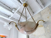 Load image into Gallery viewer, 1920 Gorgeous Antique French Alabaster Pendant Chandelier Ceiling Bronze Profile
