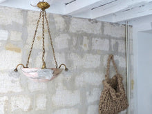 Load image into Gallery viewer, 1920 Gorgeous Antique French Alabaster Pendant Chandelier Ceiling Bronze Profile
