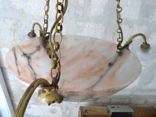 Load image into Gallery viewer, 1920 Gorgeous Antique French Alabaster Pendant Chandelier Ceiling Bronze Profile
