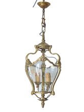 Load image into Gallery viewer, Charming Vintage French Hall Lantern Chandelier Ceiling Gilded Bronze Curved
