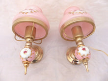 Load image into Gallery viewer, Charming PAIR vintage 1970 Opaline Glass Floral Wall Lights Sconces Gilded Pink1
