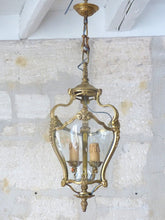 Load image into Gallery viewer, Charming Vintage French Hall Lantern Chandelier Ceiling Gilded Bronze Curved
