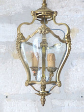 Load image into Gallery viewer, Charming Vintage French Hall Lantern Chandelier Ceiling Gilded Bronze Curved
