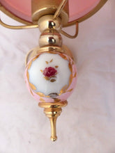 Load image into Gallery viewer, Charming PAIR vintage 1970 Opaline Glass Floral Wall Lights Sconces Gilded Pink1
