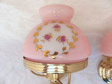 Load image into Gallery viewer, Charming PAIR vintage 1970 Opaline Glass Floral Wall Lights Sconces Gilded Pink1
