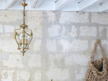 Load image into Gallery viewer, Charming Vintage French Hall Lantern Chandelier Ceiling Gilded Bronze Curved
