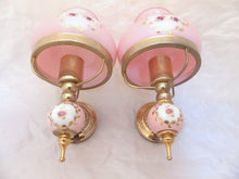 Load image into Gallery viewer, Charming PAIR vintage 1970 Opaline Glass Floral Wall Lights Sconces Gilded Pink2
