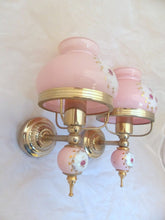 Load image into Gallery viewer, Charming PAIR vintage 1970 Opaline Glass Floral Wall Lights Sconces Gilded Pink2
