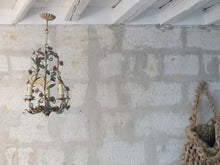 Load image into Gallery viewer, Gorgeous Italian Vintage Tole Louis XVI Chandelier iron Flower Foliage 1950
