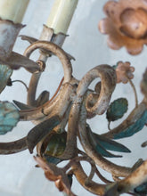 Load image into Gallery viewer, Gorgeous Italian Vintage Tole Louis XVI Chandelier iron Flower Foliage 1950
