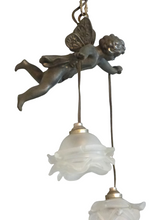 Load image into Gallery viewer, 1920 RARE French Spelter Cherub Suspension Ceiling Chandelier  Angel Putti 9&quot;
