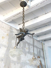 Load image into Gallery viewer, 1920 RARE French Spelter Cherub Suspension Ceiling Chandelier  Angel Putti 9&quot;
