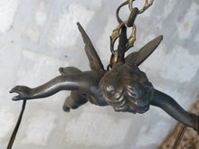 Load image into Gallery viewer, 1920 RARE French Spelter Cherub Suspension Ceiling Chandelier  Angel Putti 9&quot;
