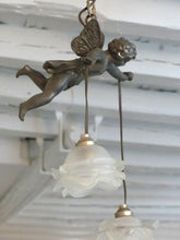 Load image into Gallery viewer, 1920 RARE French Spelter Cherub Suspension Ceiling Chandelier  Angel Putti 9&quot;
