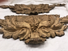 Load image into Gallery viewer, PAIR 19TH Antique French Gilded Bronze Shell Pediment 16&quot; Hardware Salvage 209
