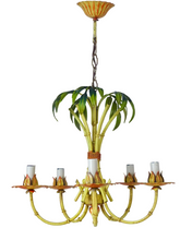 Load image into Gallery viewer, Charming Vintage Palm Chandelier Faux Bamboo Ceiling 1980&#39; Regency Mid Century
