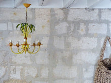 Load image into Gallery viewer, Charming Vintage Palm Chandelier Faux Bamboo Ceiling 1980&#39; Regency Mid Century
