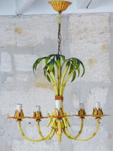 Load image into Gallery viewer, Charming Vintage Palm Chandelier Faux Bamboo Ceiling 1980&#39; Regency Mid Century
