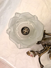 Load image into Gallery viewer, OMG Antique Pair Wall Light Sconces Bronze Angel Cherub 1900 Porcelain Flowers
