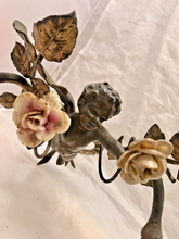 Load image into Gallery viewer, OMG Antique Pair Wall Light Sconces Bronze Angel Cherub 1900 Porcelain Flowers
