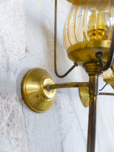 Load image into Gallery viewer, Vintage French Pair Brass Torch Wall Lights sconce Glass Lamp Pearly Shade 70&#39;s
