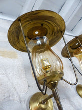 Load image into Gallery viewer, Vintage French Pair Brass Torch Wall Lights sconce Glass Lamp Pearly Shade 70&#39;s
