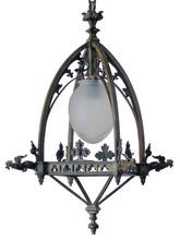 Load image into Gallery viewer, Gorgeous French Sanctuary Bronze Gothic Lantern Chandelier Ceiling Chimera 19TH
