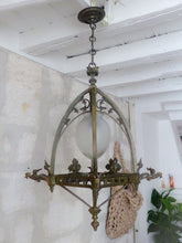 Load image into Gallery viewer, Gorgeous French Sanctuary Bronze Gothic Lantern Chandelier Ceiling Chimera 19TH
