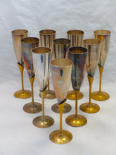 Load image into Gallery viewer, Charming Set of x10 Vintage Champagne Flutes - Brass &amp; Gilded Metal - 9&quot;
