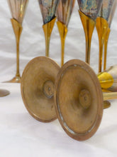 Load image into Gallery viewer, Charming Set of x10 Vintage Champagne Flutes - Brass &amp; Gilded Metal - 9&quot;
