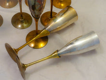 Load image into Gallery viewer, Charming Set of x10 Vintage Champagne Flutes - Brass &amp; Gilded Metal - 9&quot;
