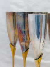 Load image into Gallery viewer, Charming Set of x10 Vintage Champagne Flutes - Brass &amp; Gilded Metal - 9&quot;
