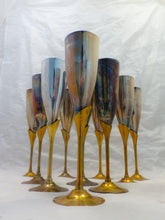 Load image into Gallery viewer, Charming Set of x10 Vintage Champagne Flutes - Brass &amp; Gilded Metal - 9&quot;
