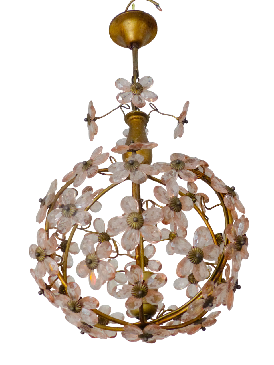 Gorgeous Ceiling Ball Chandelier Prisms Flowers Maison Bagues Style 1930 RARE