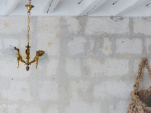 Load image into Gallery viewer, Vintage French 2 Arms Ormolu Bronze &amp; Glass Chandelier Ceiling Cherub Putti
