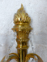 Load image into Gallery viewer, Antique PAIR French Empire Wall Light Sconce 2 Lights Torch Gilded Bronze 1950
