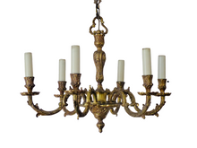 Load image into Gallery viewer, Vintage French 6 Arms Gilt Bronze Brass Chandelier Ceiling Rococo Louis XV 50&#39;s
