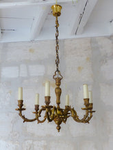 Load image into Gallery viewer, Vintage French 6 Arms Gilt Bronze Brass Chandelier Ceiling Rococo Louis XV 50&#39;s
