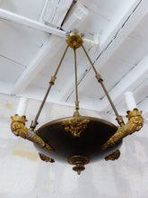 Load image into Gallery viewer, Antique French 3 Arms Ormolu Bronze Brass Tole Chandelier Ceiling Empire 1900
