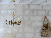 Load image into Gallery viewer, Vintage French 6 Arms Gilt Bronze Brass Chandelier Ceiling Rococo Louis XV 50&#39;s
