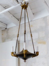 Load image into Gallery viewer, Antique French 3 Arms Ormolu Bronze Brass Tole Chandelier Ceiling Empire 1900
