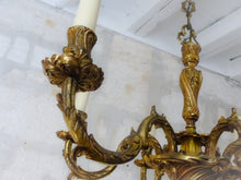 Load image into Gallery viewer, Vintage French 6 Arms Gilt Bronze Brass Chandelier Ceiling Rococo Louis XV 50&#39;s
