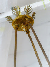 Load image into Gallery viewer, Antique French 3 Arms Ormolu Bronze Brass Tole Chandelier Ceiling Empire 1900
