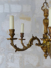 Load image into Gallery viewer, Vintage French 6 Arms Gilt Bronze Brass Chandelier Ceiling Rococo Louis XV 50&#39;s
