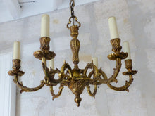 Load image into Gallery viewer, Vintage French 6 Arms Gilt Bronze Brass Chandelier Ceiling Rococo Louis XV 50&#39;s
